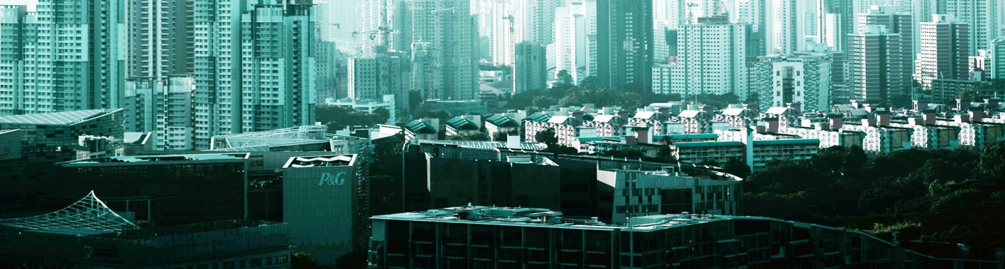 City skyline fading into white
